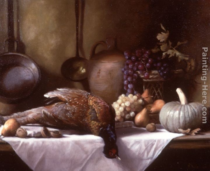Maureen Hyde Still Life with Pheasant and a Basket of Fruit